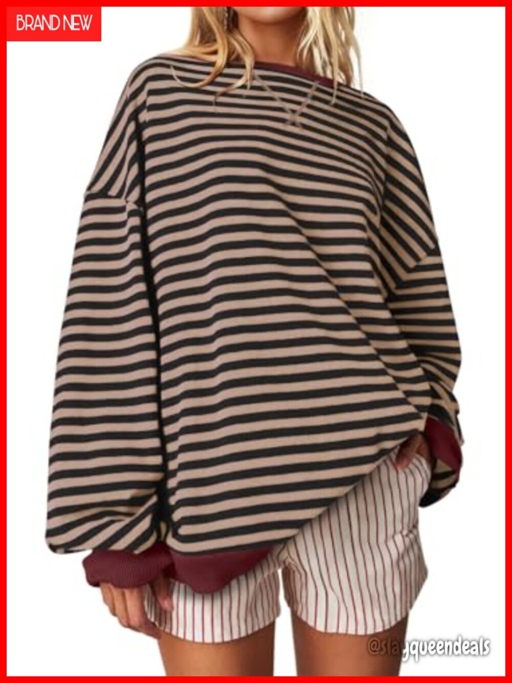 Women's Oversized Striped Crewneck Sweatshirt Long Sleeve Casual Pullover